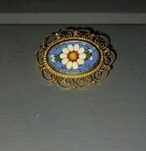 Vintage Micro Mosaic Millefiori Oval Floral Brooch Pin Handmade Italy - £12.57 GBP