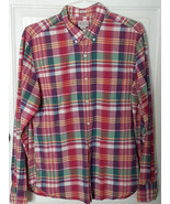 J CREW Mens Slim Fit Summer Plaid Shirt S L Red and Multicolor LS Button... - $10.89