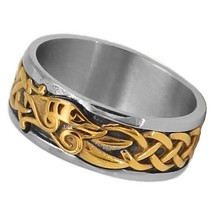 Fenrir Knot Viking Ring Mens Gold PVD Plate 316L Stainless Steel Norse Wolf Band - £13.28 GBP