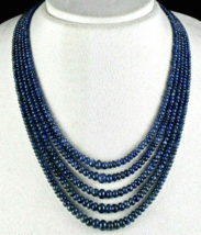 Certified Natural Blue Sapphire Beads Round 5 L 460 Ct Gemstone Silver Necklace - £3,833.80 GBP