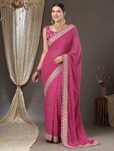 Women&#39;s Embroidered Bandhani Georgette Jamdani Saree With Unstitched Blouse Piec - £27.02 GBP