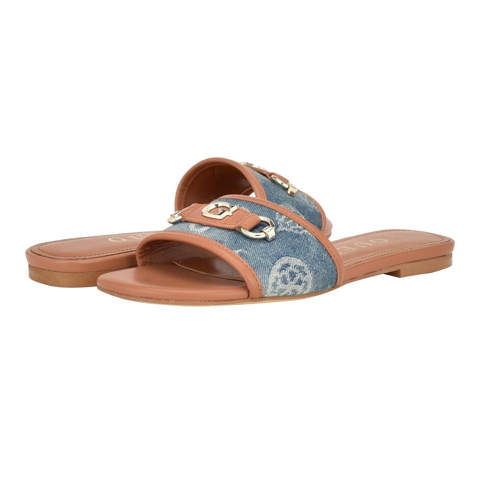 Guess Women&#39;s Hammi One Band w/ Logo &amp; Hardware Flat Sandals - Blue Deni... - $49.45
