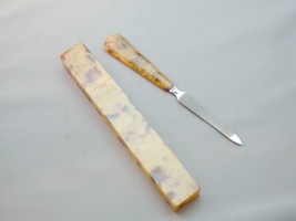 Early Marbled Plastic Bakelite? Handled Nail File In Marbled Case Mid Century - £24.12 GBP