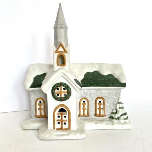 Primary image for Christmas Light Up Church Steeple Porcelain 8.5” Wide No Lights Included