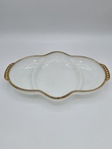 Vintage Fire King Oven Ware 11&quot; 3 Compartment Milk Glass Dish w Gold Bea... - $431.83 MXN