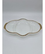 Vintage Fire King Oven Ware 11&quot; 3 Compartment Milk Glass Dish w Gold Bea... - $431.83 MXN
