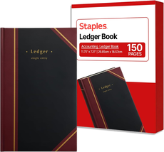 Black Ledger Book, Hardbound Accounting Record Book, 11‑3/4" X 7‑5/16",  - $25.74