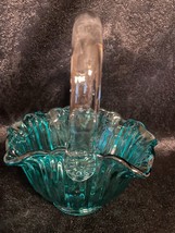  Vintage Fenton Blue Carnival Glass Basket With Clear Glass handle   - £25.67 GBP