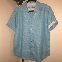 NWOT Robert Graham Seafoam Blue Chiefdom Linen/Cotton S/S Button Down Sz Large - £92.55 GBP