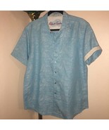 NWOT Robert Graham Seafoam Blue Chiefdom Linen/Cotton S/S Button Down Sz... - £94.02 GBP