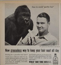 1956 Print Ad Vitalis Men&#39;s Hair Tonic TV Sportscaster Bud Palmer &amp; Gorilla - £9.99 GBP