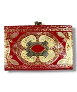 Vintage Coin Purse Pouch Kisslock Ornate Design Red Gold Genuine Leather... - $22.95