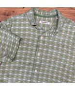 Tommy Bahama Men Large Green White Silk Button Up Shirt Short Sleeve Geo... - $26.89