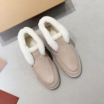 New Winter Moccasins Women Real    Suede Leather Slip-on Female Flats Comfort Pl - £135.08 GBP
