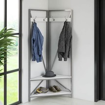 Modern Metal Hall Tree Coat Rack Shoe Storage Bench with White Seat and ... - $208.49
