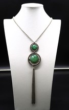 Vtg Silver Tone Tassle &amp; Sea Green Faceted Cabachon 32&quot; Necklace - $14.99