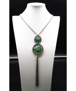 Vtg Silver Tone Tassle &amp; Sea Green Faceted Cabachon 32&quot; Necklace - $21.03 CAD