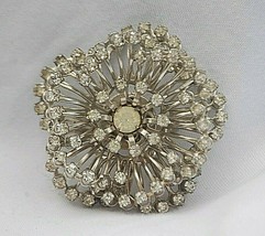 Vintage Intertwined Tiered Jewelry Clear Sparkly Rhinestones Flower Brooch Pin c - £23.64 GBP