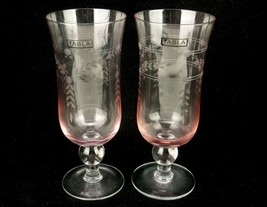 Set of 2 Parfait Glasses, Etched Floral, Rainbow Pink, Vintage Tabla Glassware - £19.43 GBP