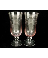 Set of 2 Parfait Glasses, Etched Floral, Rainbow Pink, Vintage Tabla Gla... - £19.22 GBP