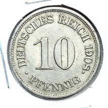 1908 J German Empire 10 Pfennig Coin - £6.96 GBP