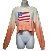wildfox USA flag long sleeve crop top Pullover Shirt Size M - £23.65 GBP