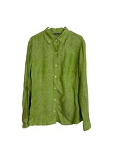 Anne Klein AK Womens Size XL Green Linen Blouse Tab Sleeves Button Front... - £19.55 GBP