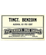 Antique Pharmacy Label TINCTURE BENZOIN Patterson&#39;s Drug Shoppe Oklahoma... - $41.46 CAD