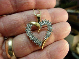 14K Yellow Gold Finish 0.65Ct Round Cut VVS1 Diamond Love Heart Pendant No Chain - £88.71 GBP