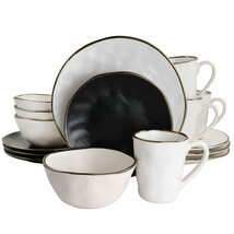 Elama Roman 16 Piece Stoneware Dinnerware Set in Assorted Matte with Gold Rim - €123,88 EUR
