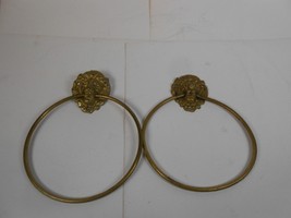 Pair Of Brass Lion Head Loop Handle Tea Towel Hanger Holder Hook stamped... - $42.08