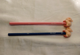 2 Russ Pig Out Pink &amp; Blue Piggy Piglet Pencils w/Topper Not Sharpened 80s - £12.66 GBP