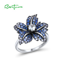25 sterling silver ring for women sparkling blue spinel cubic zirconia lily flower ring thumb200