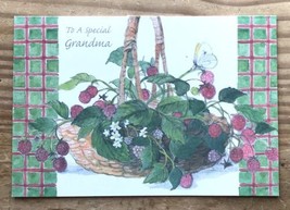 Basket Of Berries And Flowers Grandma Birthday Card w Envelope Made In Sweden - £3.47 GBP