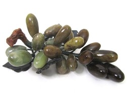 VTG Polished Stone Grape Cluster Green Marble Onyx Brown Jade Leaf  MCM ... - £23.09 GBP