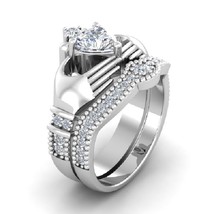 Heart Shape 2.80Ct Diamond Claddagh Engagement Ring Set 14K White Gold in Size 7 - £247.53 GBP
