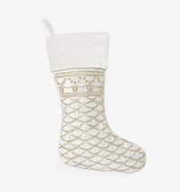 Sferra Bolzano Christmas Stocking Ivory Velvet Gold Scalloped Embroidery NEW - £38.36 GBP