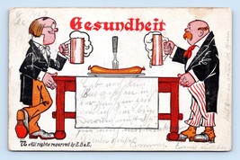 B &amp; E Comic Men Drinking Beer at Bierhaus Gesundheit UDB Postcard O5 - £7.99 GBP