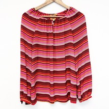 Tory Burch Womens Size 2 Blouse Pink Maroon Orange Stripe Long Sleeve Preppy - £26.93 GBP