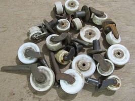 X17 Antique Vintage IRON STEEL &amp; PORCELAIN Casters Furniture Rollers wheels - £66.21 GBP