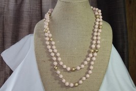 Plunder Necklace (New) Lennon - Coral &amp; Gold Beads W/ Tan Cord 63&quot; - £28.77 GBP