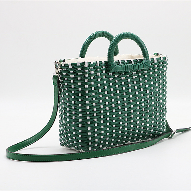 Primary image for Hand-woven straw bag green white color matching beach bag rattan Shoulder bag Wo