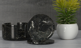 Coaster Set of 6 plates Cup 3.5 Inches Handmade Marble Black Round Coast... - $29.85