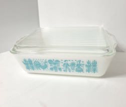 Vtg Pyrex Amish Butterprint 1.5 qt Refrigerator Dish Turquoise 503 + Lid... - £42.85 GBP