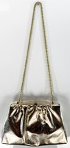 Vintage Metallic Gold Evening Bag Clutch Purse w Hide Away Chain Strap Glam Lame - £23.21 GBP