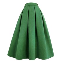 Winter Green Midi Pleated Skirt Women Custom Plus Size Woolen Party Skirt image 2