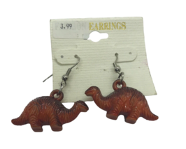 Vintage 90s Earrings Dangle Dinosaur Plastic prehistoric animals original card - £11.84 GBP