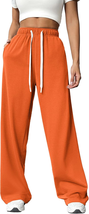 Womens High Waisted Baggy Wide Leg Sweat Pants with Pockets, Orange - Large - $36.42