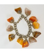 Chunky Vintage Dangle Charm Bracelet Orange Brown Yellow 6&quot; Long - $309.09 MXN