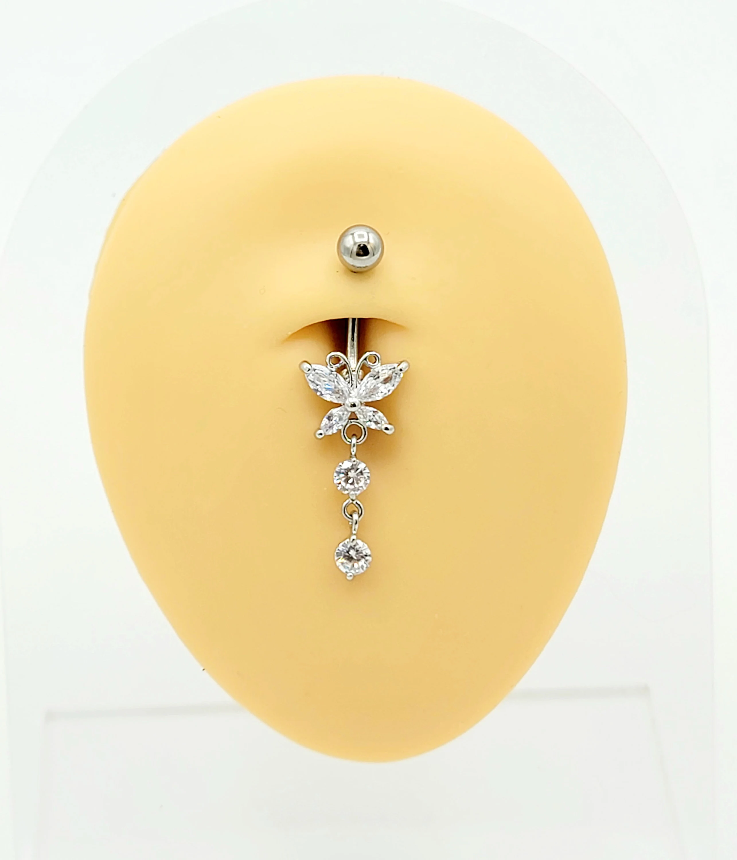 Butterfly Dangel Belly Button Ring - Navel Ring - Crystal -14 Gauge - $20.36 CAD